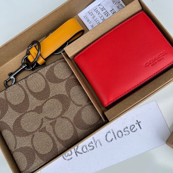 Coach mens wallet 3 in 1 wallet + card case boxed gift set in signature canvas - Picture 7 of 12